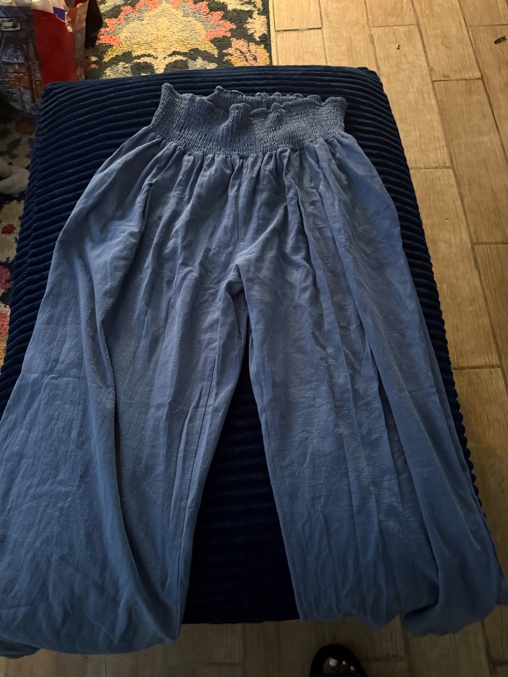 Smocked High-Waist Wide Leg Pants - Dusty Blue